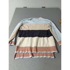 Soft Surroundings Sweater Womens XS Blue Tan Cream Colorblock‎ V Neck Pullover